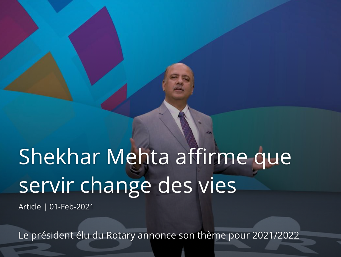 Shekhar MEHTA, président élu du RI 2021-2022