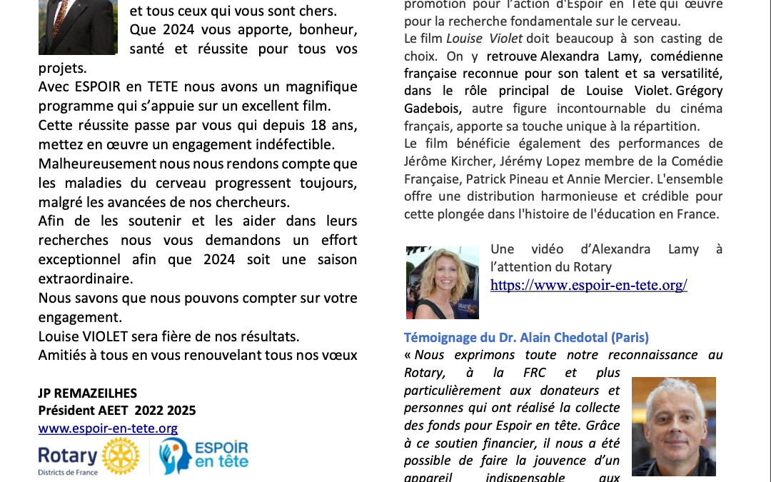 Newsletter Espoir en Tête Janvier 2024
